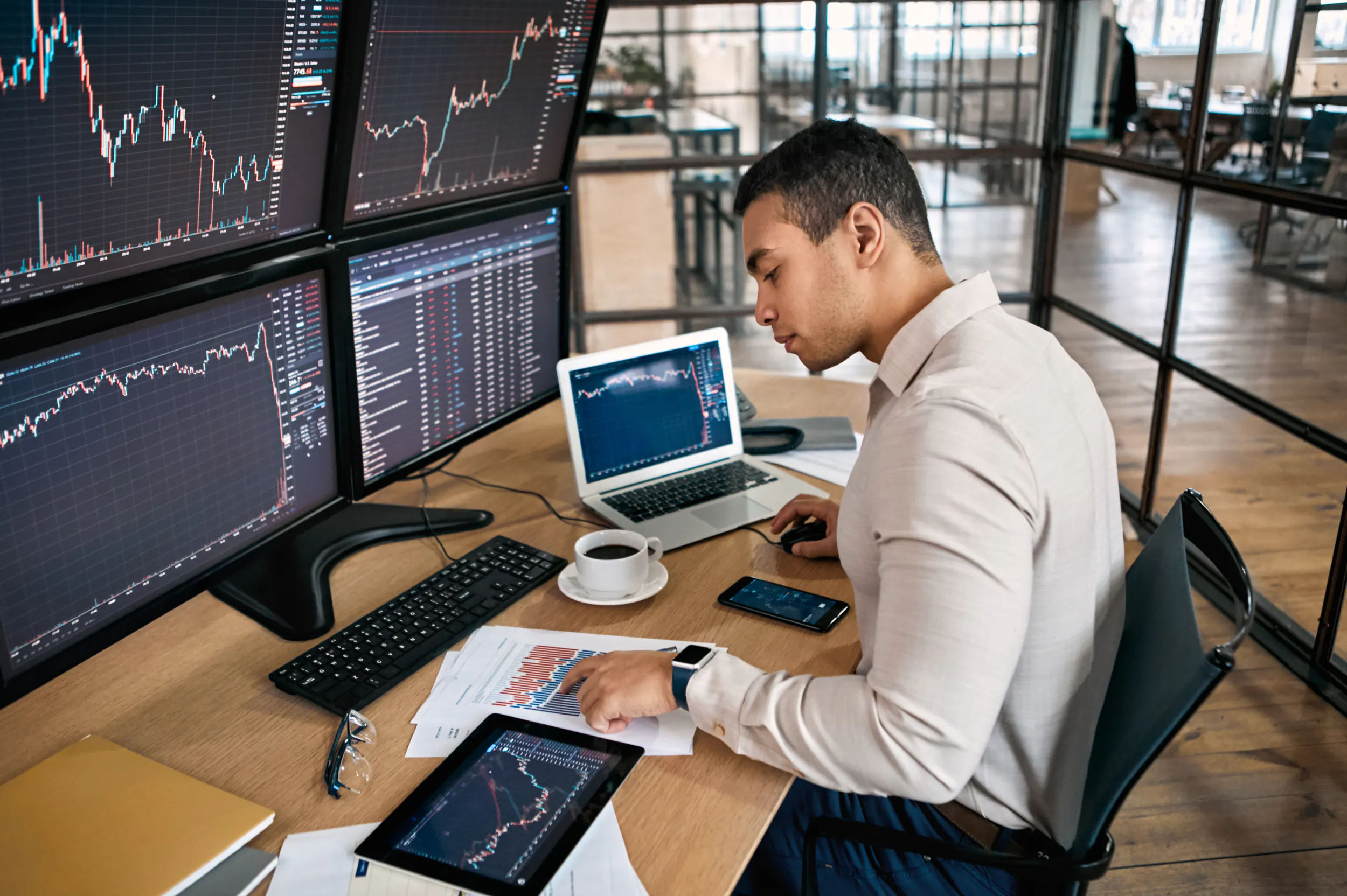 Marketer analyzing different datasets